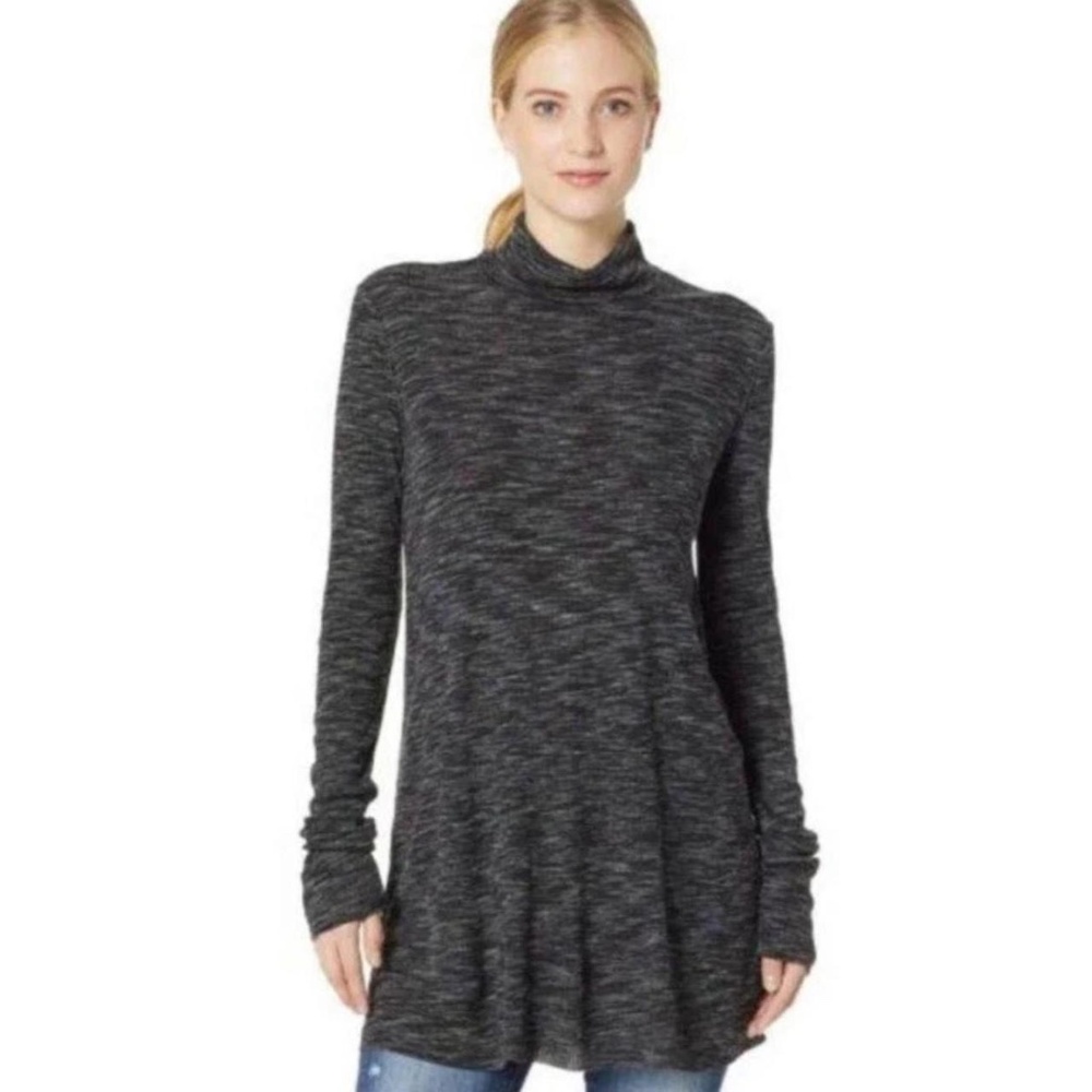 We the free Free People black + gray long sleeve turtleneck mini dress shirt